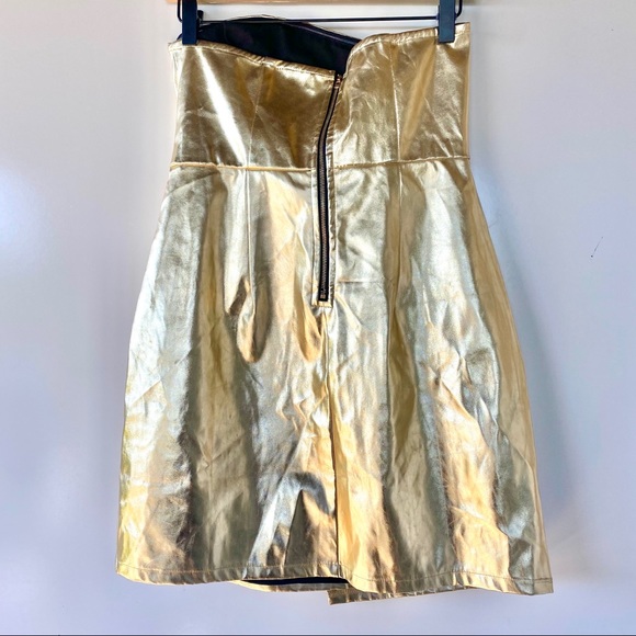 By the way Skylar Faux Leather Dress in Gold Metal - Picture 3 of 7